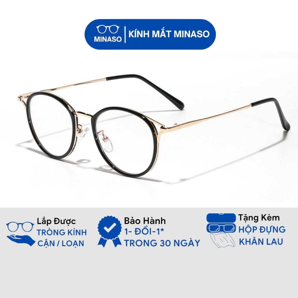 Gọng kính cận nữ cao cấp mắt mèo không độ chống ánh sáng xanh và tia UV thay được tròng cận MINASO 123