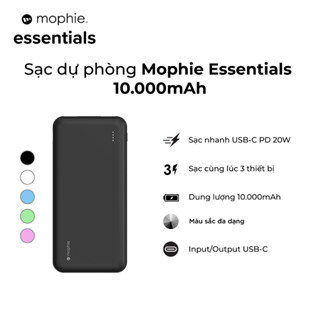 Sạc dự phòng Mophie Essentials 10000 mAh, sạc nhanh PD 20W 4 cổng kết nối - Bảo hành 2 năm
