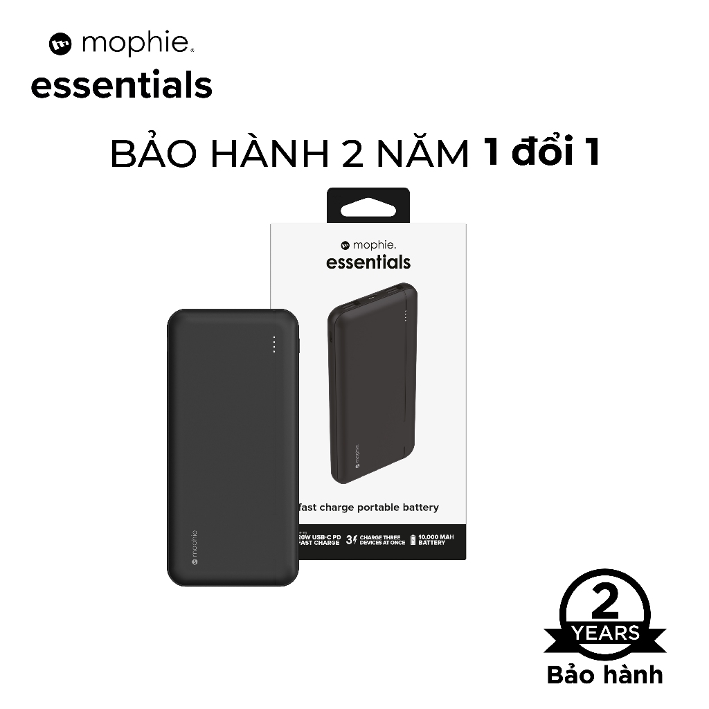 Sạc dự phòng Mophie Essentials 10000 mAh, sạc nhanh PD 20W 4 cổng kết nối - Bảo hành 2 năm