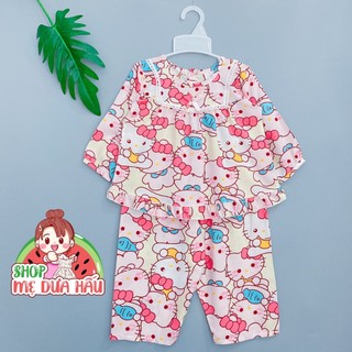 Bộ hè bé gái bộ tole lanh tiểu thư dài tay bé gái 8-38kg shop mẹ dưa hấu