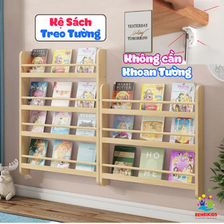  Kệ Sách Treo Tường Không Cần Khoan Nhiều Kích Thước Lựa Chọn Kệ Gỗ Đựng Sách Mầm Non Montessori Decor Phòng Cho Bé 