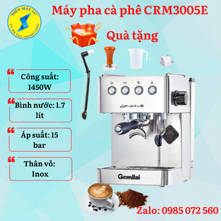 Máy pha cà phê gemilai crm3005e - 15 bar - chuẩn vị espresso - vỏ inox - dùng cho quán vừa và nhỏ - mới 100%