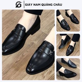 Giày lười nam, giày da nam chất liệu da cao cấp đế cao su khâu chắc chắn mã qc12 da lì màu đen