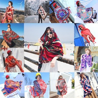 Khăn quàng cổ nữ choàng đi biển thổ cẩm phong cách vintage boho nữ đẹp iLita cao cấp đủ màu đen, vàng, đỏ, be, xanh rêu