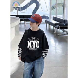 Áo thun dài tay bé trai Magickids áo dài tay cotton trẻ em phối tay kẻ chất cotton mềm mịn Quần áo trẻ em ATD24001