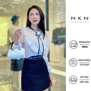 Áo sơ mi nữ dài tay, áo sơ mi kiểu NKN Lyna màu trắng, thiết kế bèo viền ngực, chất liệu cao cấp.