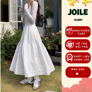 Chân váy midi kiểu chữ A viền ren 2 lớp, chân váy dài 2 tầng thời trang Joile_Closet