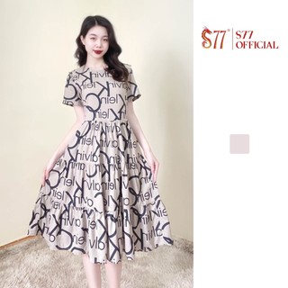 Đầm cộc tay can 3 tầng dáng xoè in chữ ck siêu xinh S77.SP011235.2