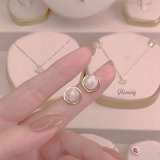 Khuyên tai tròn bạc nữ tính đá mắt mèo viền 2 màu sang chảnh Hàn Quốc | HARMONY ACCESSORIES K264