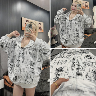  Áo khoác nam nữ unisex áo hoodie zip có mũ in họa tiết thỏ rabbit chất liệu nỉ dày dặn cá tính 