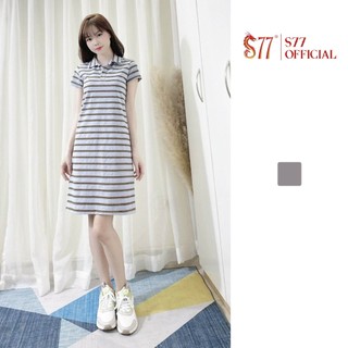 Đầm kẻ cộc tay kiểu Polo chất vải cotton dày co giãn 4 chiều S77.SP008804