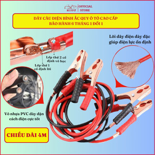Dây Câu Điện Bình Ắc Quy Ô Tô Lõi Đồng 4M Siêu Bền - Dây Kích Điện Acquy Ruffo Cứu Hộ Xe Hơi Kẹp Cá Sấu 500A/2500A