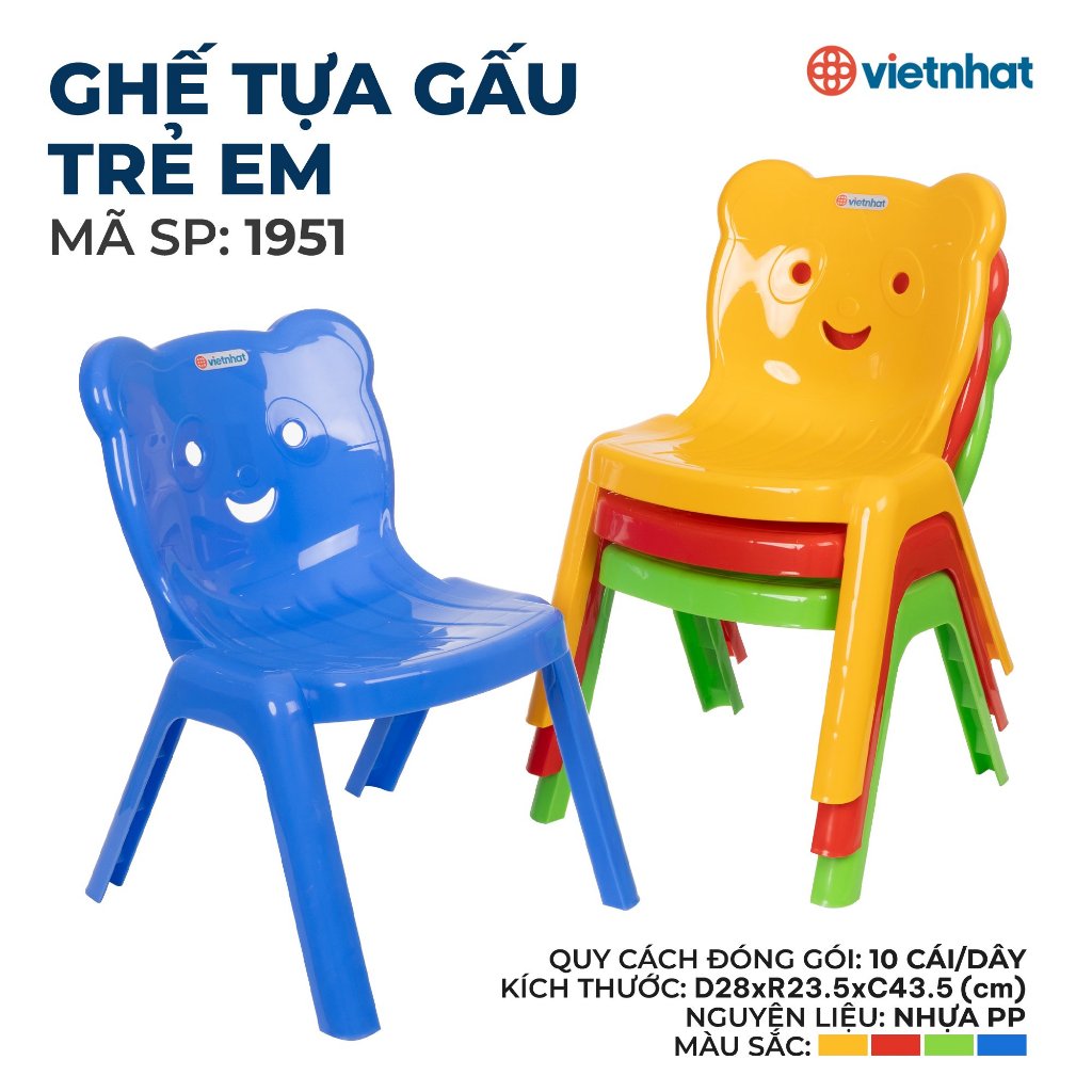 Ghế nhựa cho bé Trẻ Em Mầm Non, Mẫu giáo, Tiểu học đúc nhiệt hàng đẹp Nhựa Việt Nhật Cao Cấp 1951
