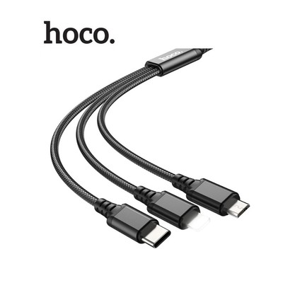 Cáp sạc Hoco X76 3-in-1 LN+ Type-C + Micro dây dù siêu bền dài 100cm hổ trợ sạc 2.0A cho Smartphone/ip (ĐEN)