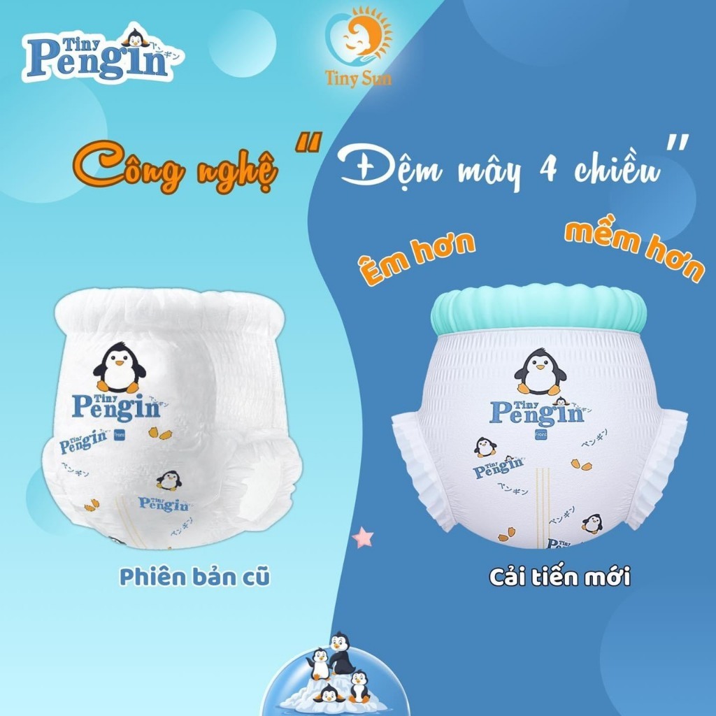 Mẫu test  bỉm Tiny Pengin chim cánh cụt mỏng nhẹ khô thoáng bỉm hè thoáng mát thoải mái