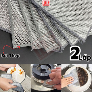 Combo 10 Miếng Lưới kim loại 2 lớp Rửa Chén Đĩa Xoong Nồi Đa Năng, Vải Lưới Chà Nồi Sợi Nhỏ 2 lớp dày cao cấp