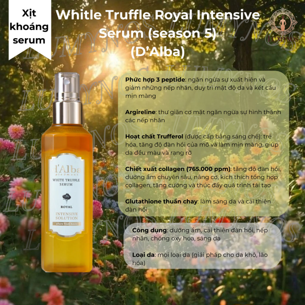 (D’ALBA) 𝑿𝒊̣𝒕 𝒌𝒉𝒐𝒂́𝒏𝒈 𝑾𝒉𝒊𝒕𝒆 𝑻𝒓𝒖𝒇𝒇𝒍𝒆 𝑹𝒐𝒚𝒂𝒍 𝑰𝒏𝒕𝒆𝒏𝒔𝒊𝒗𝒆 𝑺𝒆𝒓𝒖𝒎 (𝒔𝒆𝒂𝒔𝒐𝒏 5) 100ml