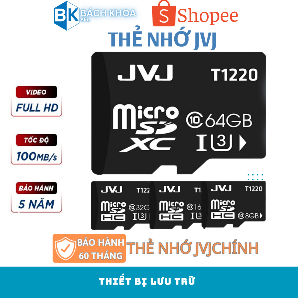 Thẻ nhớ JVJ 64GB/32GB/16GB/8GB/4GB tốc độ cao -chuyên dụng CAMERA, Điện thoại,Máy ảnh bảo hành 5 năm