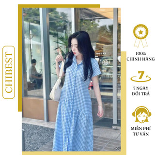 Đầm babydoll cổ sơ mi caro CHIBEST HDD71