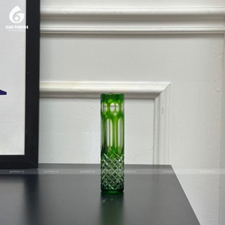 Lọ hoa pha lê màu nhỏ cao 150mm-(Mô tả)Lọ hoa Pha Lê Tiệp Caesar Crystal Gia Thịnh trụ mini xanh lá cây mài caro cao cấp