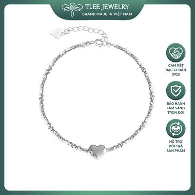 Lắc tay bạc nữ TLEE, vòng tay hạt vụn bạc mix charm tim phồng bóng trơn nữ tính bạc 92.5% TLEE JEWELRY LT0184