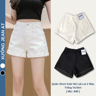 Quần Short Kaki Nữ Lật Lai Lưng Cao Siêu Co Giãn, Quần Đùi Kaki Nữ Lưng Cao 2 Màu Trắng Và Đen Basic 456 508 440