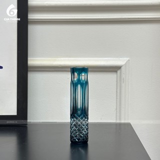 Lọ hoa pha lê màu nhỏ cao 150mm-(Mô tả) Lọ hoa Pha Lê Tiệp Caesar Crystal Gia Thịnh trụ mini xanh ngọc mài caro tinh xảo