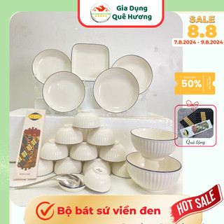 Bộ bát đĩa sứ, set bát đĩa sứ nhiều họa tiết, bộ bát tô chén bát tràng cao cấp sang trọng_QH