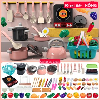 Bộ Đồ Chơi Nấu Ăn Nhà Bếp Cho Bé Gái Bé Trai 99 Chi Tiết Màu Hồng Xanh Bằng Nhựa ABS An Toàn 