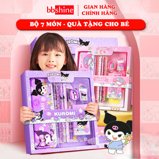Dụng cụ học tập 7 món kèm hộp quà cao cấp hoạ tiết hoạt hình nhiều màu sắc cho bé yêu BBShine – H004