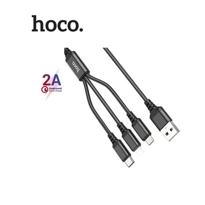 Cáp sạc Hoco X76 3IN1 sạc nhanh 2A vải dù siêu bền thiết kế chống gập dài 1M (ĐEN)