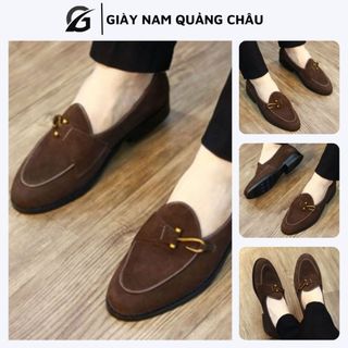 Giày lười nam, giày da nam chất liệu da lộn đế phip gỗ chắc chắn mã g076 màu nâu