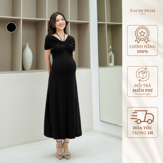 Đầm bầu sachimom - váy bầu ôm body trễ vai xoắn ngực krissy dress