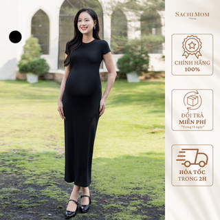Đầm bầu sachimom - váy thun cổ tròn ôm body pamela dress