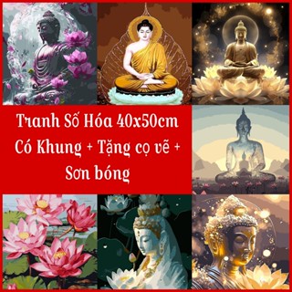   40x50cm có Khung  Tranh tô màu sơn dầu theo số hóa Phật Giáo kích thước 40x50cm đã Có Khung 