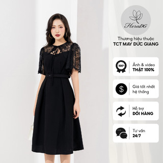 Đầm xòe 2 dây HeraDG phối ren choàng thắt nơ cổ kèm đai eo rời chất liệu tuytsi mềm mại lên form SDPBC2075