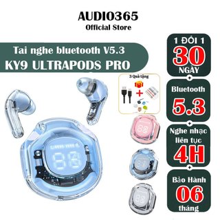 Tai nghe KY9 Pro không dây cảm ứng,nghe nhạc 5H, có mic đàm thoại, siêu nhỏ gọn, sạc typeC - AUDIO365