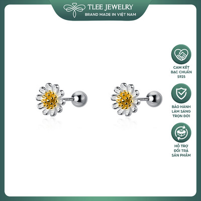 Khuyên tai bạc nữ TLEE hoa cúc nhị vàng mini xinh xắn chốt bi vặn TLEE JEWELRY B0127
