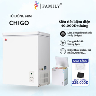 Tủ đông mini Chigo Tiết kiệm điện 40k/tháng Tủ lạnh đông trữ sữa, thực phẩm, 220V 0.33kW/24H TSmart
