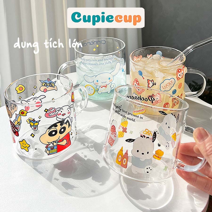  Cốc Thủy Tinh Dễ Thương Ly Thủy Tinh Có Quai Cầm In Hình Cún Nhỏ Cute CTT023 