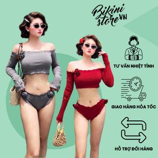 BikiniStoreVn : Đồ bơi tay dài quần chip B76 - Đồ tắm biển nữ dài tay - BIkini tay dài croptop - Bikini nữ 2 mảnh