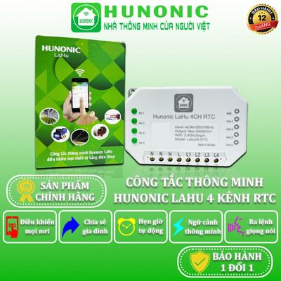 Công Tắc Thông Minh Wifi Hunonic, Công Tắc Hẹn Giờ Không Cần Internet Lahu RTC, Điều Khiển Từ Xa