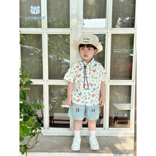 Set bộ sơ mi Joeyna hoạ tiết khủng long cho bé trai phong cách Hàn Quốc chất cotton mềm mịn mát