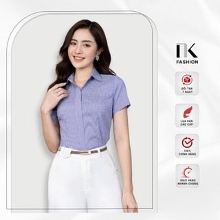 Áo Sơ Mi Nữ Công Sở Thiết Kế Họa Tiết Caro Đẹp Ngắn Tay Vải Hàn Cao Cấp Không Nhăn Nhàu NK FASHION NKSM2012010
