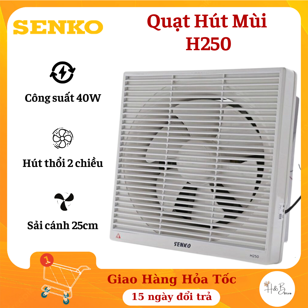 Quạt Hút Mùi Thông Gió Âm Tường SENKO H250 - Công Suất 40W, Hút Thổi 2 Chiều, Bảo Hành 12 Tháng