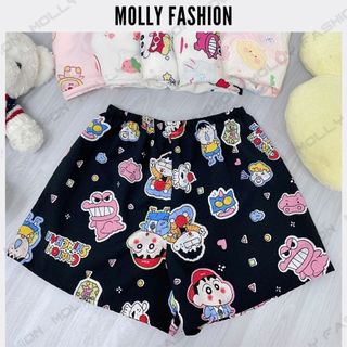 Quần đùi ngủ mặc nhà chất Đũi xốp DÂU TÂY Freesize 38-60kg ❤️ Quần short nữ họa tiết dễ thương Molly Fashion