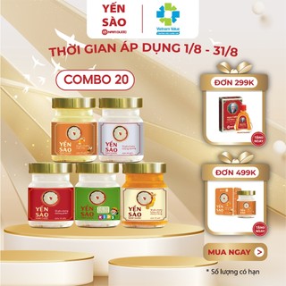 Combo Yến chưng sẵn 20 Hũ -Đường phèn, Mật ong,Đông trùng hạ thảo,Hồng sâm-Yến sào Nam Dược -Hũ 70ml