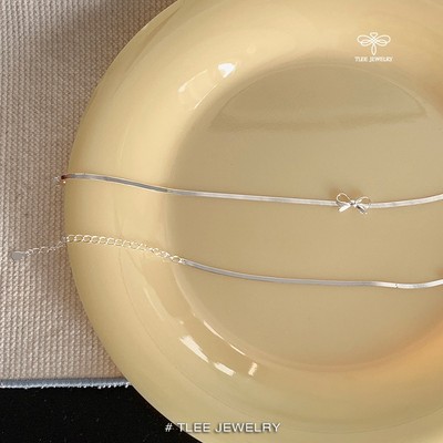 Dây chuyền bạc nữ TLEE sơi dây mì dẹt bóng đính charm nơ trơn xinh xắn TLEE JEWELRY D0312