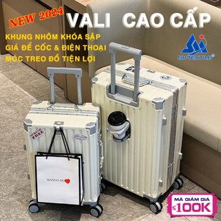 VALI KHUNG NHÔM KHOÁ SẬP TSA CAO CẤP, HÀNG NỘI ĐỊA MỚI - SIZE 20/24/29 INCH, BH 5 NĂM - KÈM GIÁ ĐỂ CỐC & ĐT - 2 ngăn kín