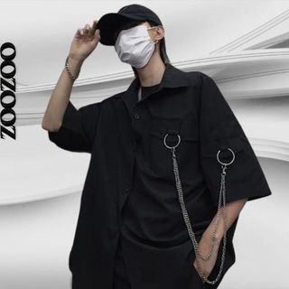 Áo Sơ Mi Nam Nữ Ngắn Tay Form Rộng phối dây xích cực ngầu ZoZo_unisex